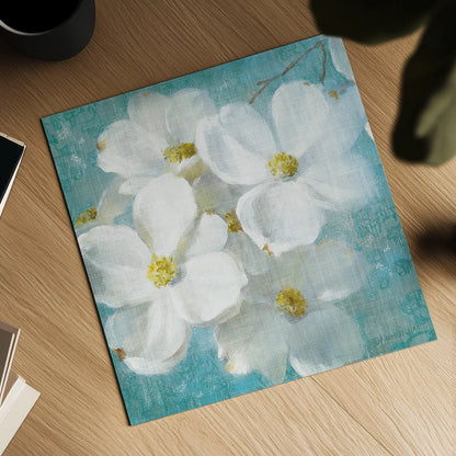 Indiness Blossom Square Vintage II by Danhui Nai. Shown as a detailed flat fine art print, highlighting archival giclee quality. Available as an archival giclee rolled canvas, fine art paper, or poster print. SKU 14016a.