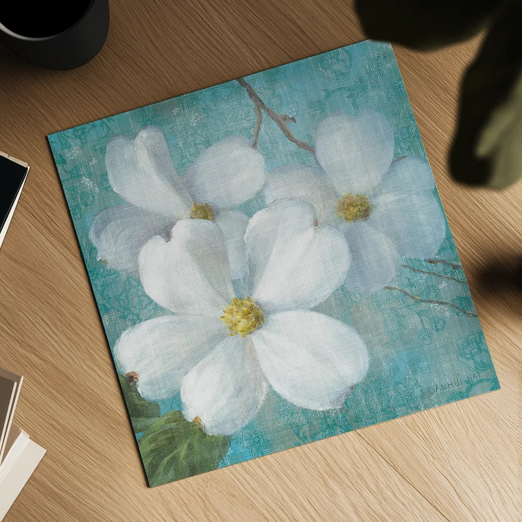 Indiness Blossom Square Vintage III by Danhui Nai. Shown as a detailed flat fine art print, highlighting archival giclee quality. Available as an archival giclee rolled canvas, fine art paper, or poster print. SKU 14018a.