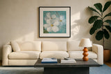 Indiness Blossom Square Vintage III by Danhui Nai. Displayed in a glass frame with matte in a clean modern living room. Available as an archival giclee rolled canvas, fine art paper, or poster print. SKU 14018a.