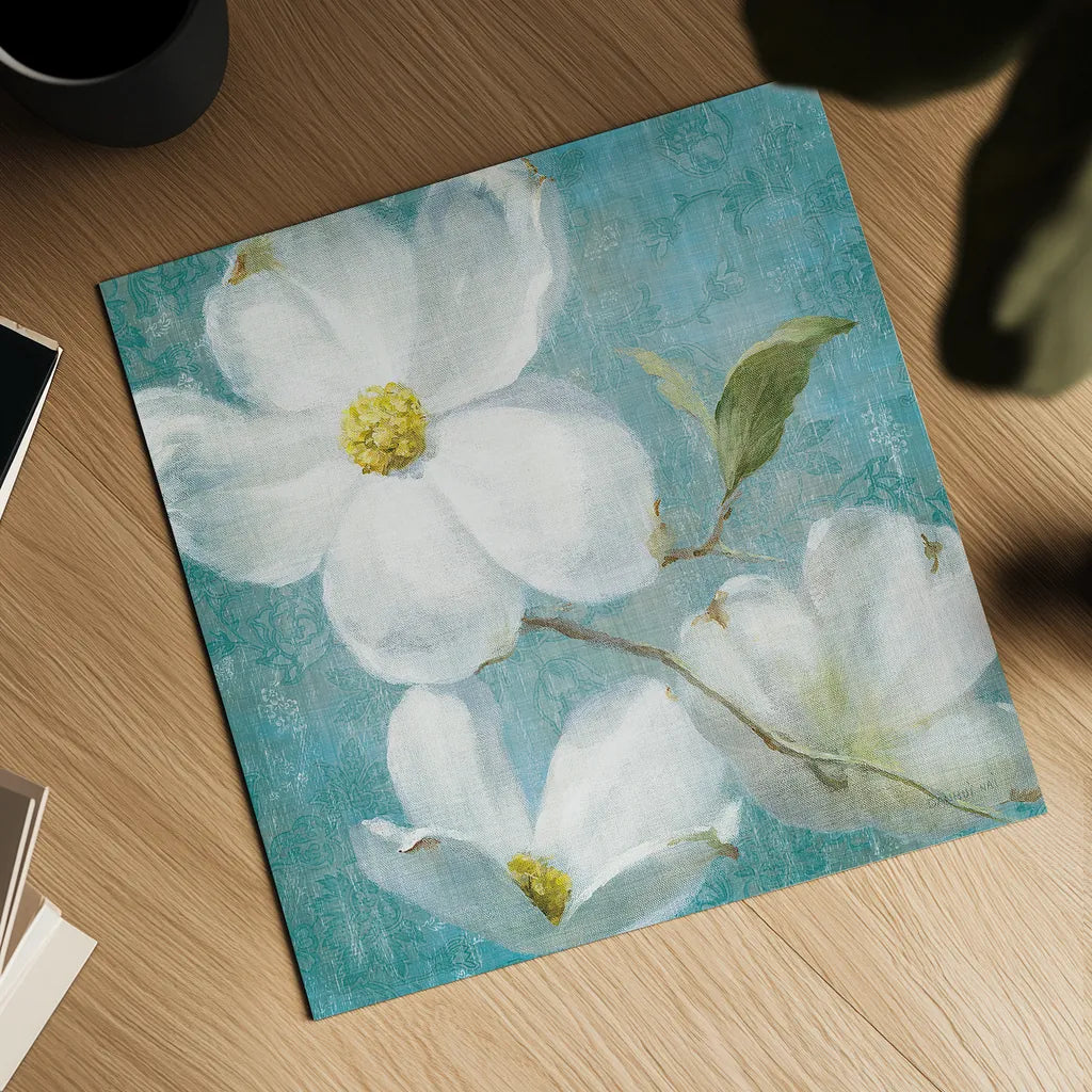 Indiness Blossom Square Vintage IV by Danhui Nai. Shown as a detailed flat fine art print, highlighting archival giclee quality. Available as an archival giclee rolled canvas, fine art paper, or poster print. SKU 13729a.