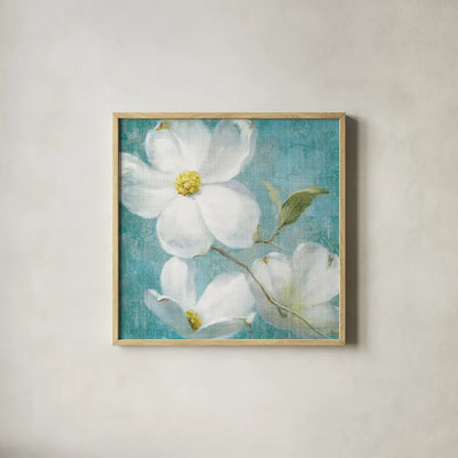 Indiness Blossom Square Vintage IV by Danhui Nai. Shown in a natural wood glass frame for a timeless modern aesthetic. Available as an archival giclee rolled canvas, fine art paper, or poster print. SKU 13729a.