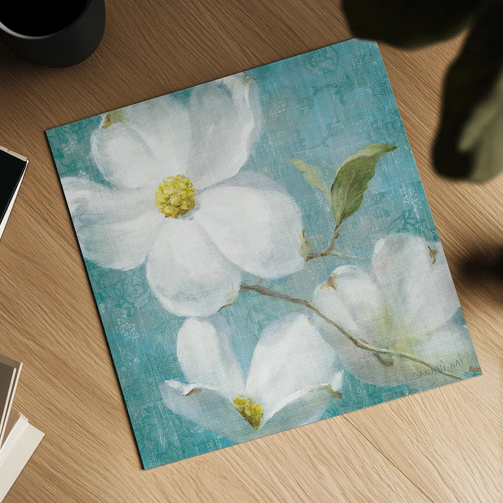 Indiness Blossom Square Vintage IV by Danhui Nai. Shown as a detailed flat fine art print, highlighting archival giclee quality. Available as an archival giclee rolled canvas, fine art paper, or poster print. SKU 14017a.