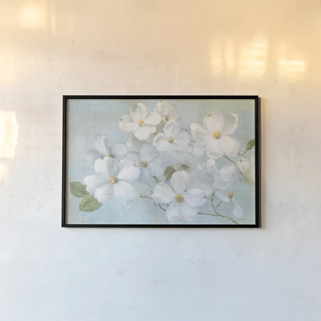 Indiness Blossoms Light by Danhui Nai. shown as a paper print in a black flame. Available as a archival giclee rolled canvas, fine art paper, or poster print. SKU 44821i.