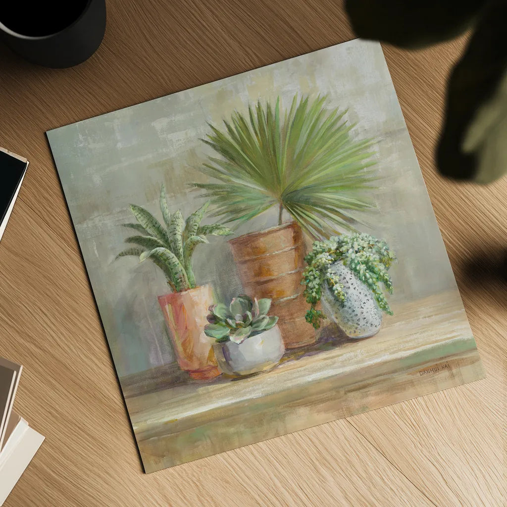 Indoor Garden by Danhui Nai. Shown as a detailed flat fine art print, highlighting archival giclee quality. Available as an archival giclee rolled canvas, fine art paper, or poster print. SKU 70574a.