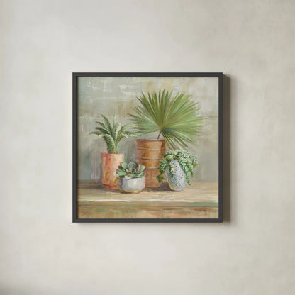 Indoor Garden by Danhui Nai. Shown in a sleek black glass frame for a contemporary gallery look. Available as an archival giclee rolled canvas, fine art paper, or poster print. SKU 70574a.
