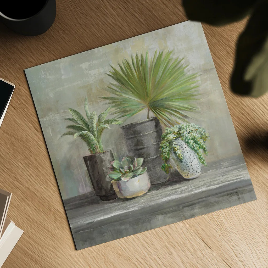 Indoor Garden Gray by Danhui Nai. Shown as a detailed flat fine art print, highlighting archival giclee quality. Available as an archival giclee rolled canvas, fine art paper, or poster print. SKU 73200a.