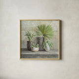 Indoor Garden Gray by Danhui Nai. Shown in a natural wood glass frame for a timeless modern aesthetic. Available as an archival giclee rolled canvas, fine art paper, or poster print. SKU 73200a.