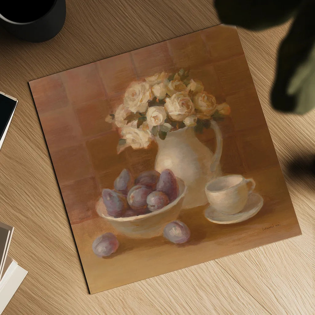 Ironstone with Roses by Danhui Nai. Shown as a detailed flat fine art print, highlighting archival giclee quality. Available as an archival giclee rolled canvas, fine art paper, or poster print. SKU 95030a.