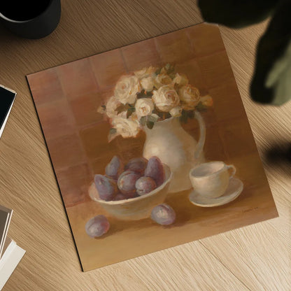 Ironstone with Roses by Danhui Nai. Shown as a detailed flat fine art print, highlighting archival giclee quality. Available as an archival giclee rolled canvas, fine art paper, or poster print. SKU 95030a.