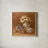 Ironstone with Roses by Danhui Nai. Shown in a natural wood glass frame for a timeless modern aesthetic. Available as an archival giclee rolled canvas, fine art paper, or poster print. SKU 95030a.