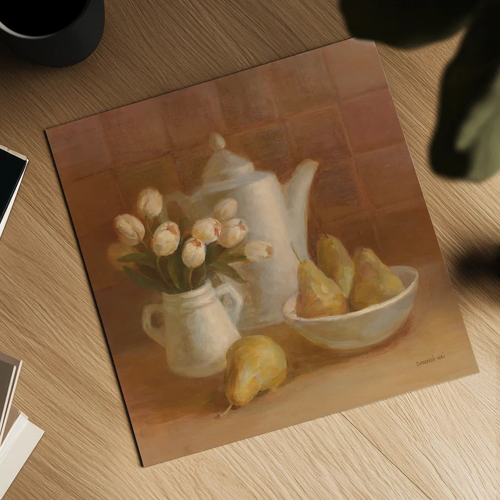 Ironstone with Tulips by Danhui Nai. Shown as a detailed flat fine art print, highlighting archival giclee quality. Available as an archival giclee rolled canvas, fine art paper, or poster print. SKU 95029a.