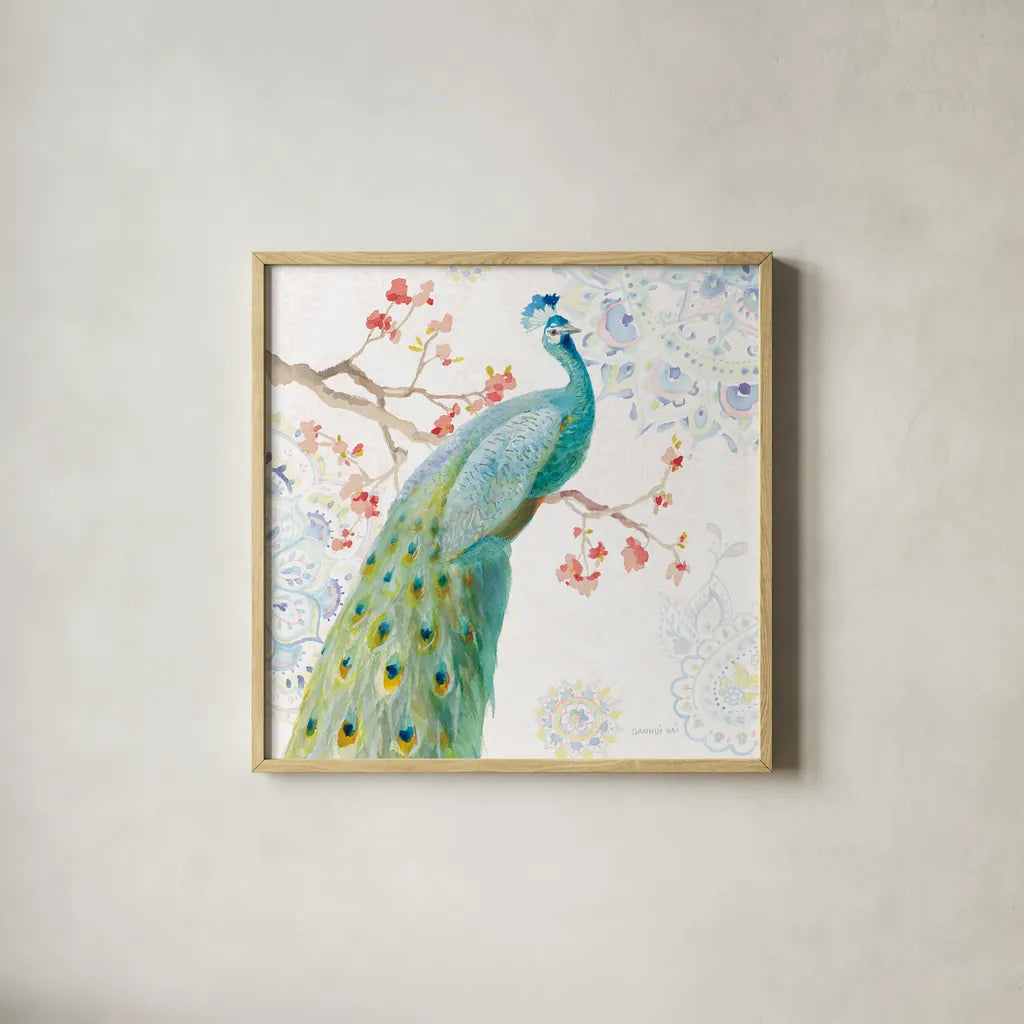 Jaipur I by Danhui Nai. Shown in a natural wood glass frame for a timeless modern aesthetic. Available as an archival giclee rolled canvas, fine art paper, or poster print. SKU 38670a.