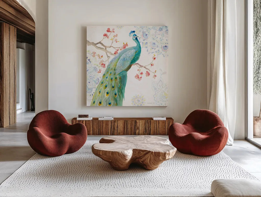 Jaipur I by Danhui Nai. Shown as extra-large giant wall art in a modern living room. Available as an archival giclee rolled canvas, fine art paper, or poster print. SKU 38670a.
