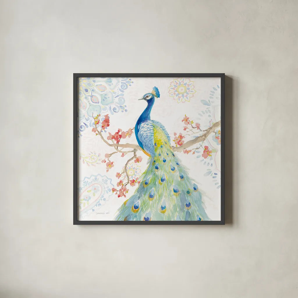 Jaipur II by Danhui Nai. Shown in a sleek black glass frame for a contemporary gallery look. Available as an archival giclee rolled canvas, fine art paper, or poster print. SKU 38671a.