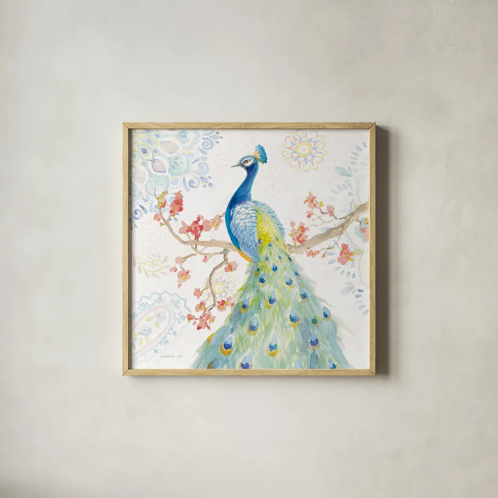 Jaipur II by Danhui Nai. Shown in a natural wood glass frame for a timeless modern aesthetic. Available as an archival giclee rolled canvas, fine art paper, or poster print. SKU 38671a.