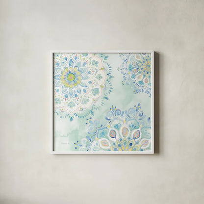 Jaipur III by Danhui Nai. Shown in a crisp white glass frame for a clean and minimalist style. Available as an archival giclee rolled canvas, fine art paper, or poster print. SKU 38672a.