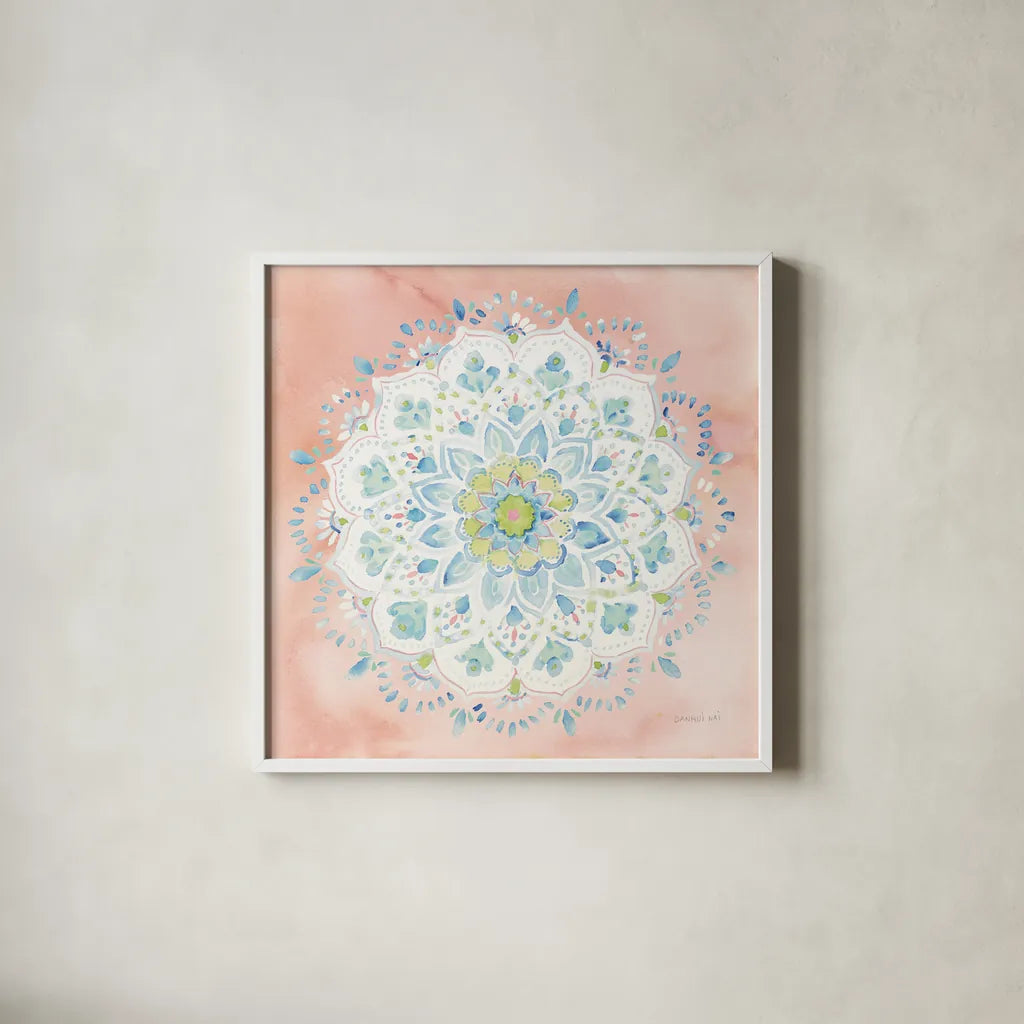 Jaipur V by Danhui Nai. Shown in a crisp white glass frame for a clean and minimalist style. Available as an archival giclee rolled canvas, fine art paper, or poster print. SKU 38674a.