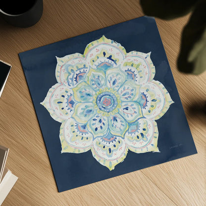 Jaipur VI Navy by Danhui Nai. Shown as a detailed flat fine art print, highlighting archival giclee quality. Available as an archival giclee rolled canvas, fine art paper, or poster print. SKU 39356a.