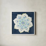 Jaipur VI Navy by Danhui Nai. Shown in a crisp white glass frame for a clean and minimalist style. Available as an archival giclee rolled canvas, fine art paper, or poster print. SKU 39356a.