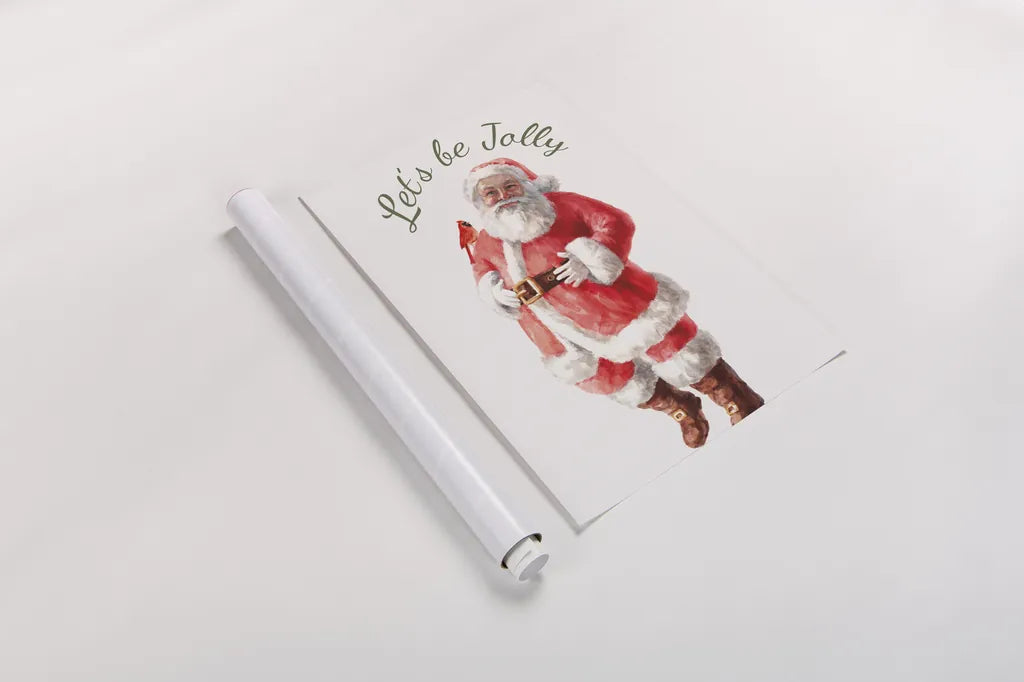 Jolly Santa by Danhui Nai. shown as a rolled paper print. Available as archival giclee rolled canvas, fine art paper, or poster print. SKU 80001h.