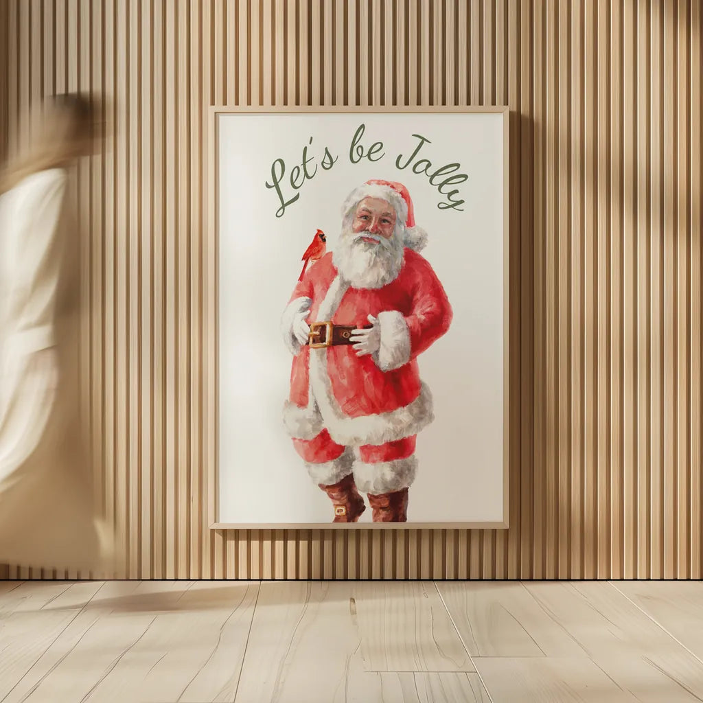 Jolly Santa by Danhui Nai. shown as over sized large wall art. Available as an archival giclee rolled canvas, fine art paper, or poster print. SKU 80001h.