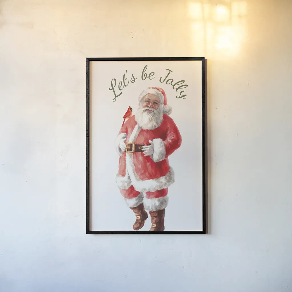 Jolly Santa by Danhui Nai. shown as a paper print in a black flame. Available as a archival giclee rolled canvas, fine art paper, or poster print. SKU 80001h.