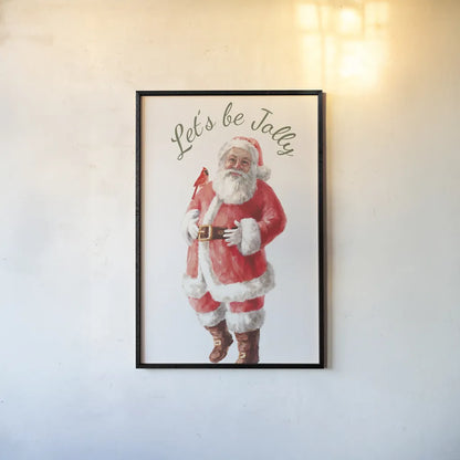 Jolly Santa by Danhui Nai. shown as a paper print in a black flame. Available as a archival giclee rolled canvas, fine art paper, or poster print. SKU 80001h.
