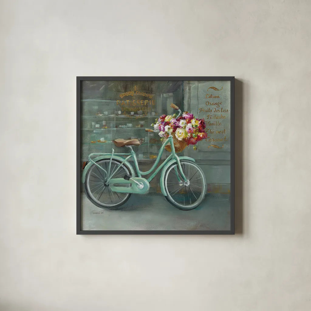 Joy of Paris I by Danhui Nai. Shown in a sleek black glass frame for a contemporary gallery look. Available as an archival giclee rolled canvas, fine art paper, or poster print. SKU 18238a.