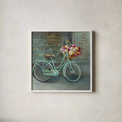 Joy of Paris I by Danhui Nai. Shown in a crisp white glass frame for a clean and minimalist style. Available as an archival giclee rolled canvas, fine art paper, or poster print. SKU 18238a.