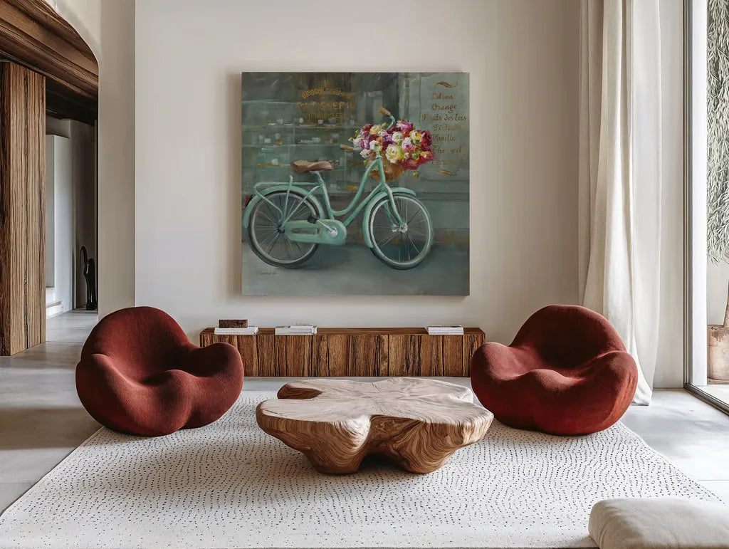 Joy of Paris I by Danhui Nai. Shown as extra-large giant wall art in a modern living room. Available as an archival giclee rolled canvas, fine art paper, or poster print. SKU 18238a.