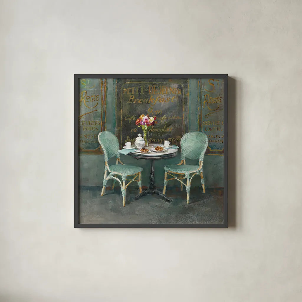 Joy of Paris II by Danhui Nai. Shown in a sleek black glass frame for a contemporary gallery look. Available as an archival giclee rolled canvas, fine art paper, or poster print. SKU 18239a.