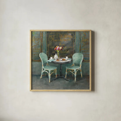 Joy of Paris II by Danhui Nai. Shown in a natural wood glass frame for a timeless modern aesthetic. Available as an archival giclee rolled canvas, fine art paper, or poster print. SKU 18239a.