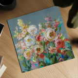 Joy of the Garden Square I by Danhui Nai. Shown as a detailed flat fine art print, highlighting archival giclee quality. Available as an archival giclee rolled canvas, fine art paper, or poster print. SKU 53136a.