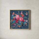 Joyful Bouquet by Danhui Nai. Shown in a natural wood glass frame for a timeless modern aesthetic. Available as an archival giclee rolled canvas, fine art paper, or poster print. SKU 67707a.