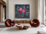 Joyful Bouquet by Danhui Nai. Shown as extra-large giant wall art in a modern living room. Available as an archival giclee rolled canvas, fine art paper, or poster print. SKU 67707a.