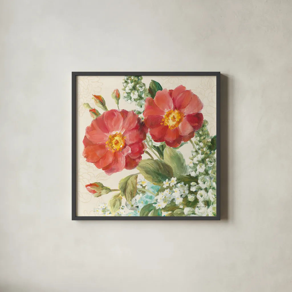 June Abundance II by Danhui Nai. Shown in a sleek black glass frame for a contemporary gallery look. Available as an archival giclee rolled canvas, fine art paper, or poster print. SKU 91468a.