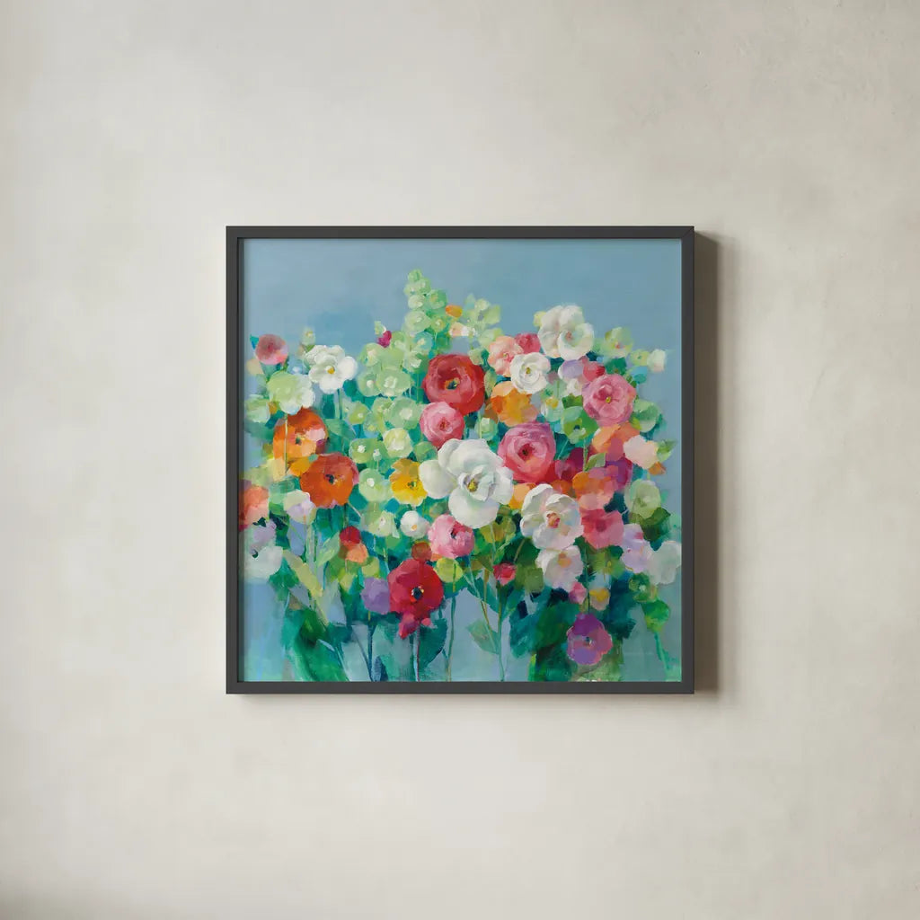 June Beauties by Danhui Nai. Shown in a sleek black glass frame for a contemporary gallery look. Available as an archival giclee rolled canvas, fine art paper, or poster print. SKU 54074a.