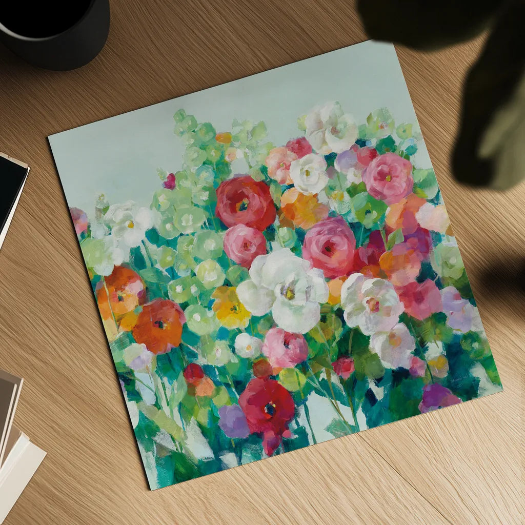 June Beauties Pale Blue by Danhui Nai. Shown as a detailed flat fine art print, highlighting archival giclee quality. Available as an archival giclee rolled canvas, fine art paper, or poster print. SKU 56529a.