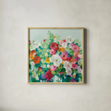 June Beauties Pale Blue by Danhui Nai. Shown in a natural wood glass frame for a timeless modern aesthetic. Available as an archival giclee rolled canvas, fine art paper, or poster print. SKU 56529a.