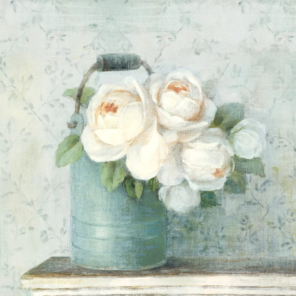 June Roses I White Blue Crop by Danhui Nai. SKU 44777a. Archival Giclee Fine art print for wall decor.