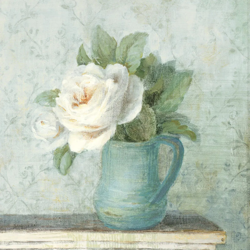 June Roses II White Blue Crop by Danhui Nai. SKU 44778a. Archival Giclee Fine art print for wall decor.