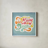 Just Living the Dream by Danhui Nai. Shown in a crisp white glass frame for a clean and minimalist style. Available as an archival giclee rolled canvas, fine art paper, or poster print. SKU 101295a.