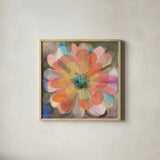 Kaleidoscope Flower by Danhui Nai. Shown in a natural wood glass frame for a timeless modern aesthetic. Available as an archival giclee rolled canvas, fine art paper, or poster print. SKU 66548a.