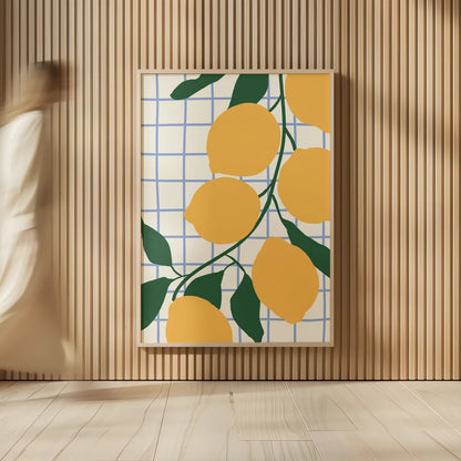Kitchen Lemons by Danhui Nai. shown as over sized large wall art. Available as an archival giclee rolled canvas, fine art paper, or poster print. SKU 94981h.