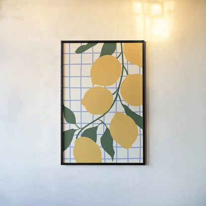 Kitchen Lemons by Danhui Nai. shown as a paper print in a black flame. Available as a archival giclee rolled canvas, fine art paper, or poster print. SKU 94981h.