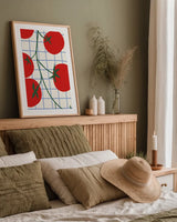 Kitchen Tomatoes by Danhui Nai. shown as a paper print in a natural frame. Available as a archival giclee rolled canvas, fine art paper, or poster print. SKU 94980h.