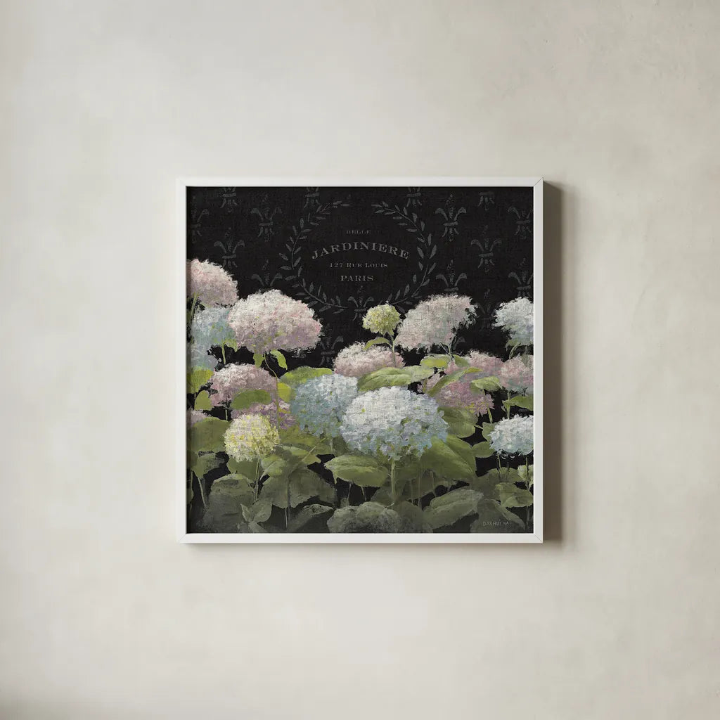 La Belle Jardiniere Crop by Danhui Nai. Shown in a crisp white glass frame for a clean and minimalist style. Available as an archival giclee rolled canvas, fine art paper, or poster print. SKU 15232a.