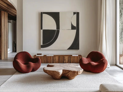 Laid Back by Danhui Nai. Shown as extra-large giant wall art in a modern living room. Available as an archival giclee rolled canvas, fine art paper, or poster print. SKU 86541a.