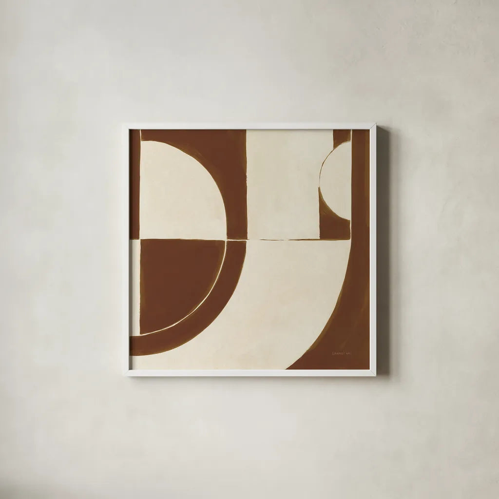 Laid Back Sepia by Danhui Nai. Shown in a crisp white glass frame for a clean and minimalist style. Available as an archival giclee rolled canvas, fine art paper, or poster print. SKU 91300a.