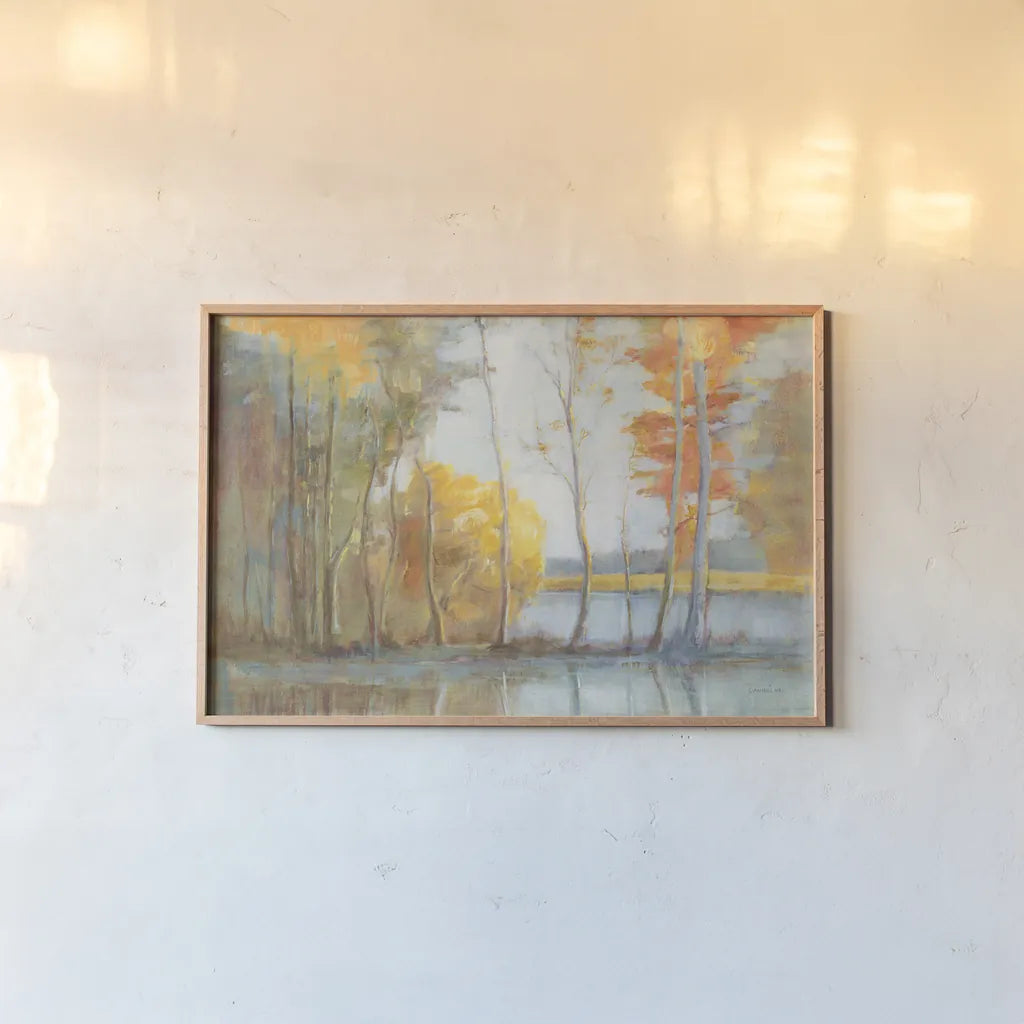 Lakeside Reflection Crop by Danhui Nai. shown as a paper print in a natural frame. Available as a archival giclee rolled canvas, fine art paper, or poster print. SKU 50232i.